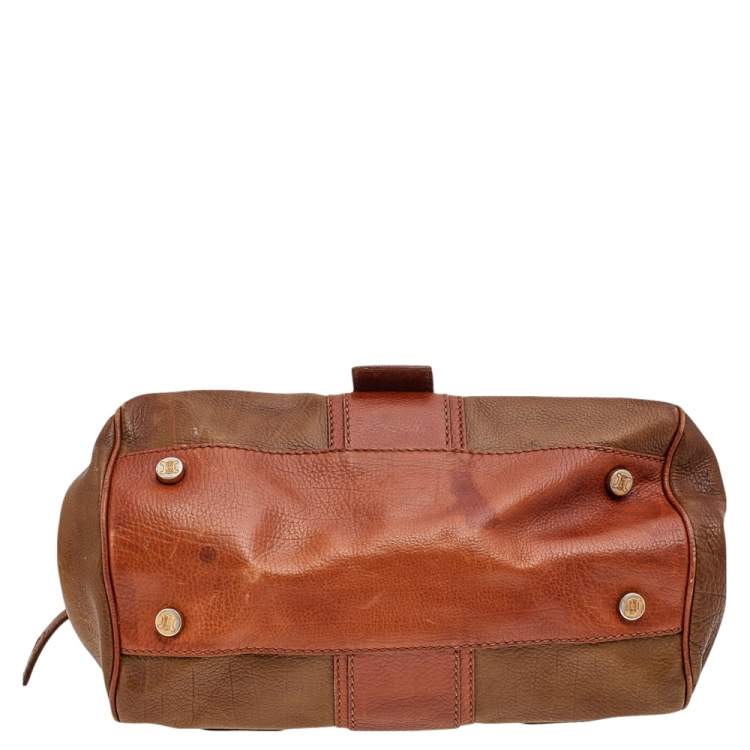 Pre Owned Celine Two Tone Brown Leather Ella Frame Satchel