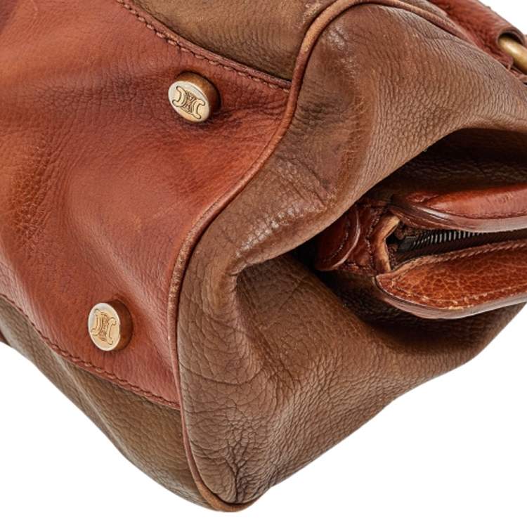 Pre Owned Celine Two Tone Brown Leather Ella Frame Satchel
