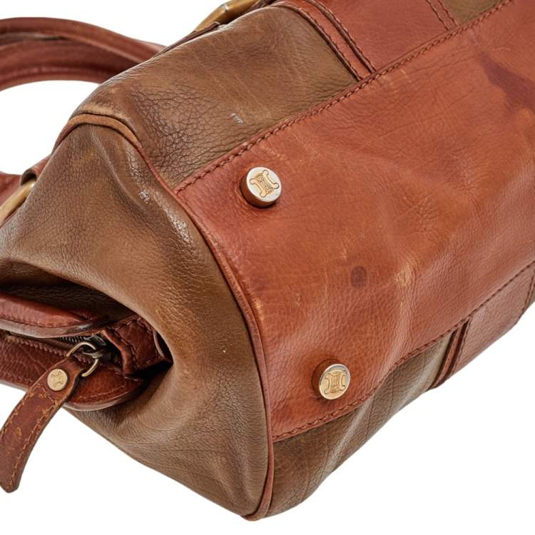 Pre Owned Celine Two Tone Brown Leather Ella Frame Satchel