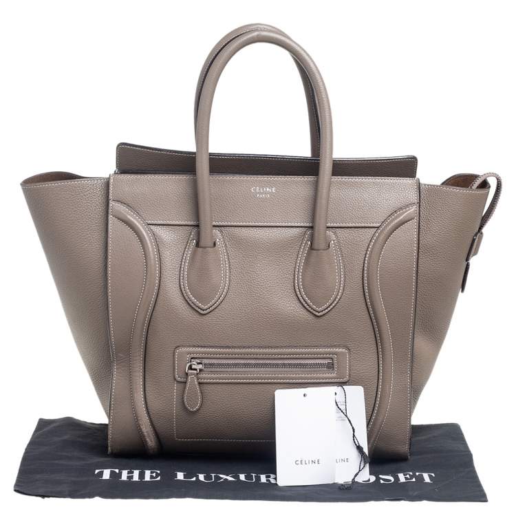 Pre Owned Celine Dark Beige Leather Mini Luggage Tote