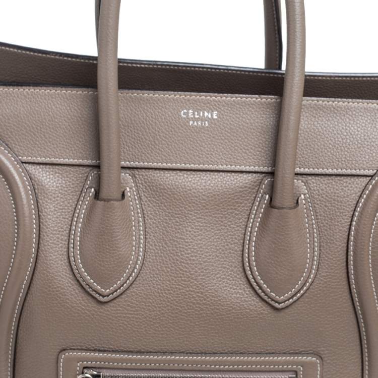 Pre Owned Celine Dark Beige Leather Mini Luggage Tote