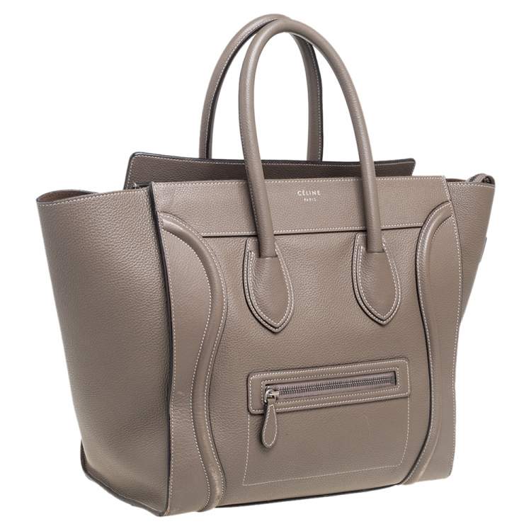 Pre Owned Celine Dark Beige Leather Mini Luggage Tote