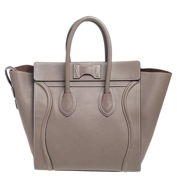 Pre Owned Celine Dark Beige Leather Mini Luggage Tote
