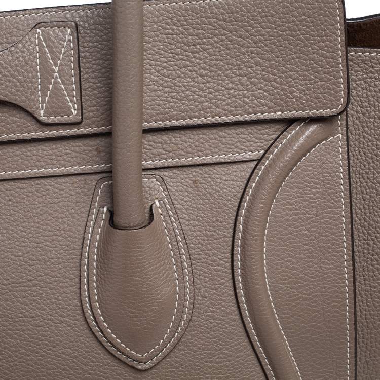 Pre Owned Celine Dark Beige Leather Mini Luggage Tote