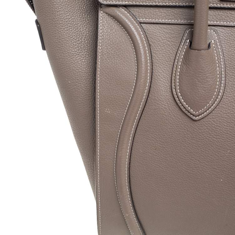Pre Owned Celine Dark Beige Leather Mini Luggage Tote