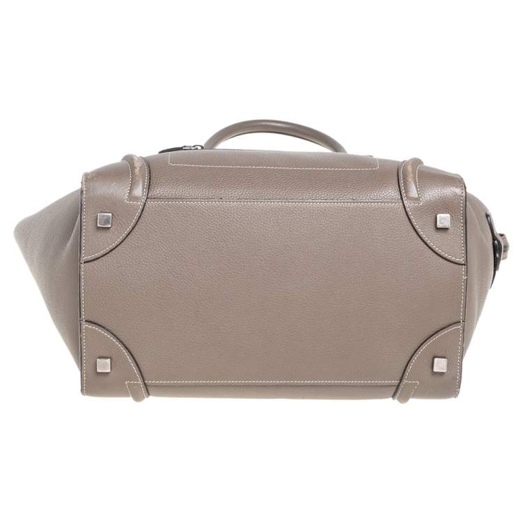 Pre Owned Celine Dark Beige Leather Mini Luggage Tote