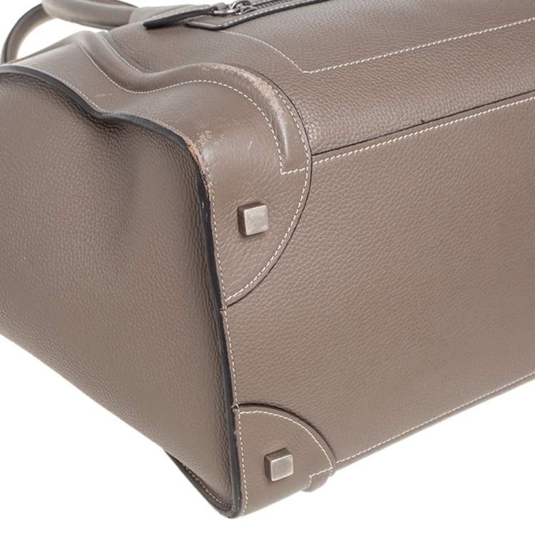 Pre Owned Celine Dark Beige Leather Mini Luggage Tote