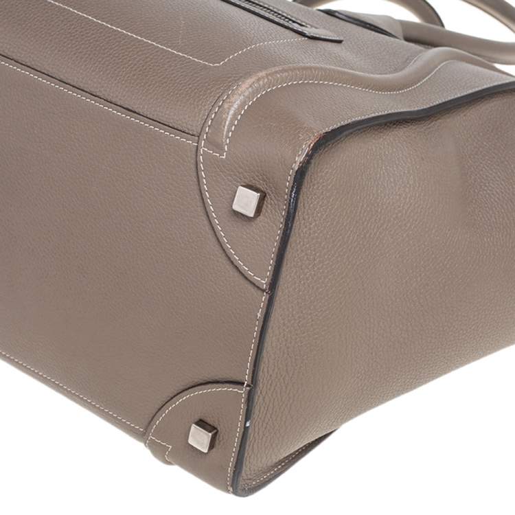 Pre Owned Celine Dark Beige Leather Mini Luggage Tote