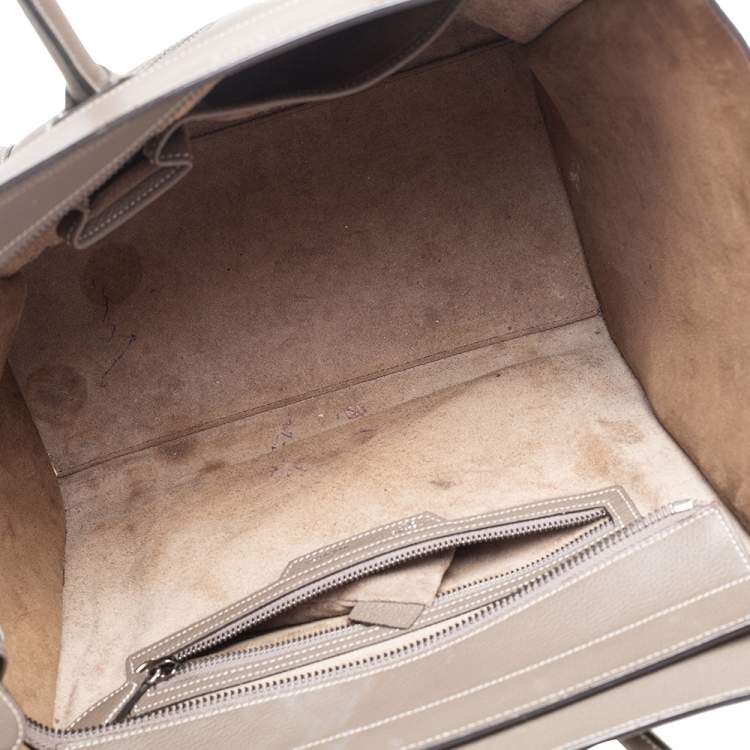 Pre Owned Celine Dark Beige Leather Mini Luggage Tote