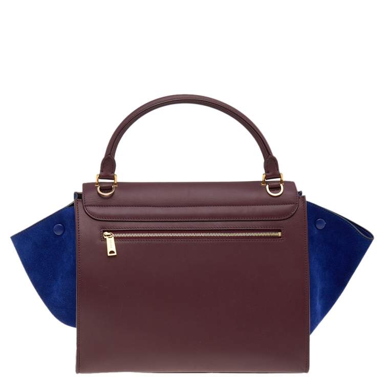 Pre Owned Celine Burgundy/Blue Leather And Suede Medium Trapeze Bag