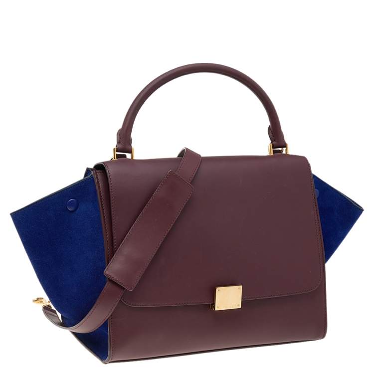 Pre Owned Celine Burgundy/Blue Leather And Suede Medium Trapeze Bag