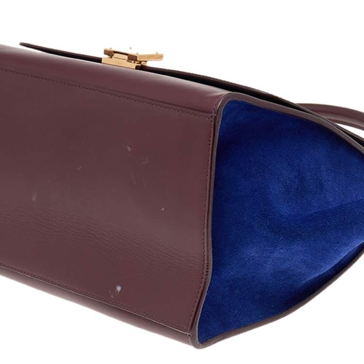 Pre Owned Celine Burgundy/Blue Leather And Suede Medium Trapeze Bag