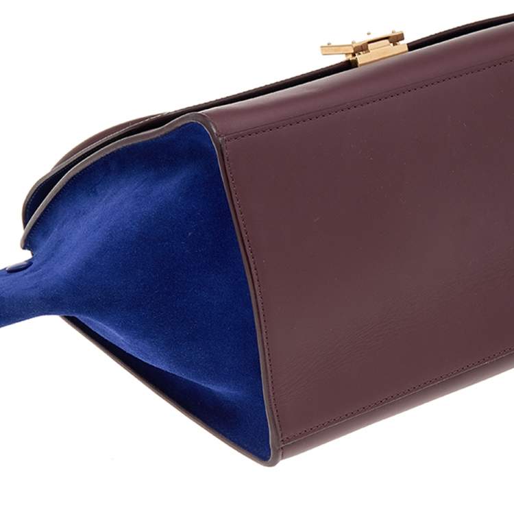Pre Owned Celine Burgundy/Blue Leather And Suede Medium Trapeze Bag