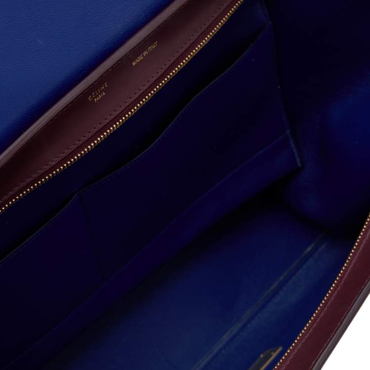 Pre Owned Celine Burgundy/Blue Leather And Suede Medium Trapeze Bag