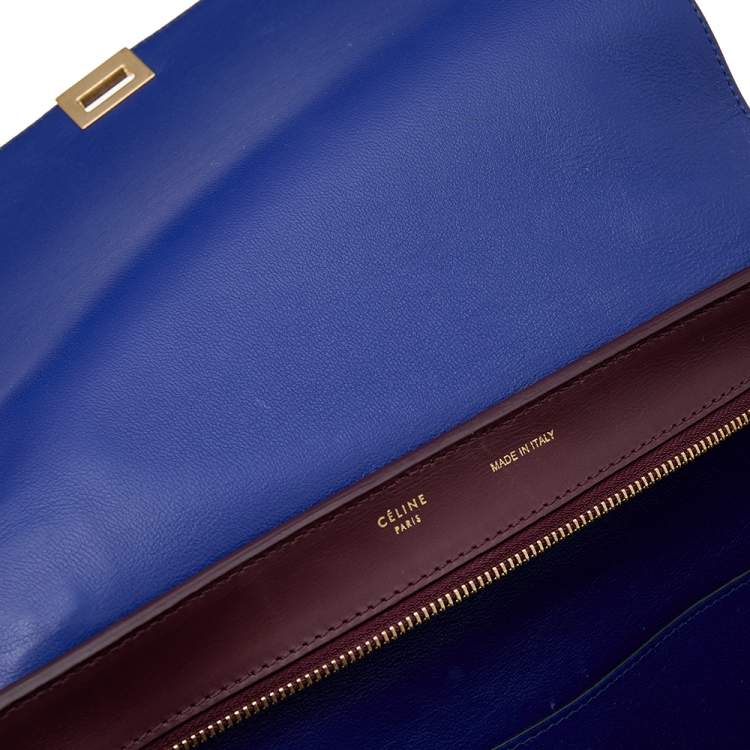 Pre Owned Celine Burgundy/Blue Leather And Suede Medium Trapeze Bag