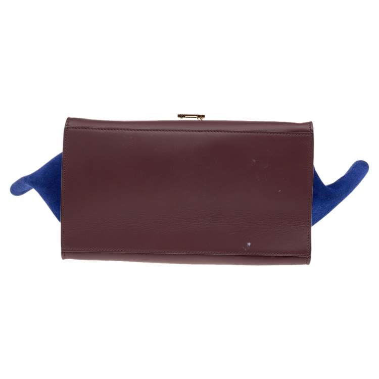 Pre Owned Celine Burgundy/Blue Leather And Suede Medium Trapeze Bag