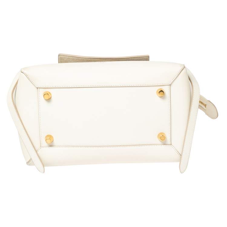 Pre Owned Celine Off White Leather Mini Belt Top Handle Bag