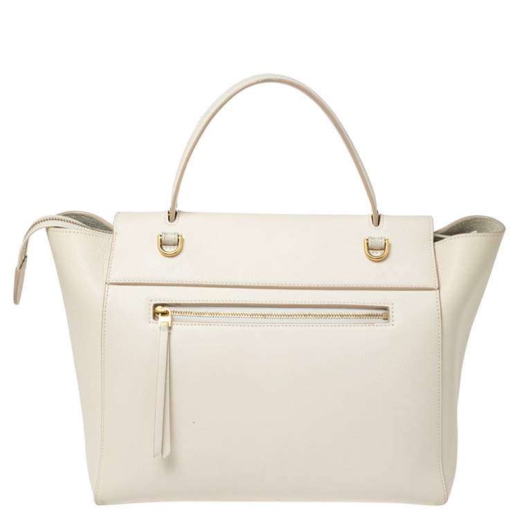 Pre Owned Celine Off White Leather Mini Belt Top Handle Bag