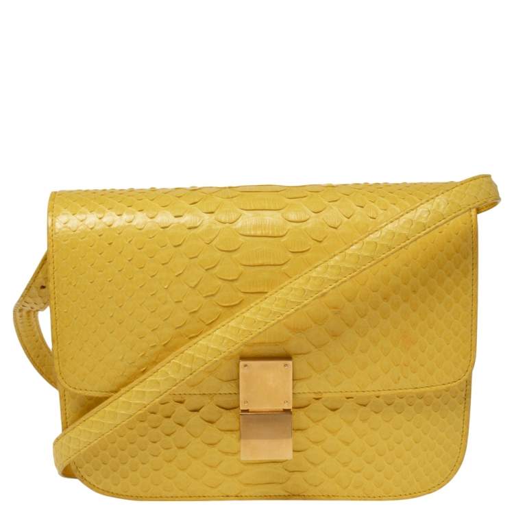 Celine Yellow Python Medium Classic Box Shoulder Bag Celine