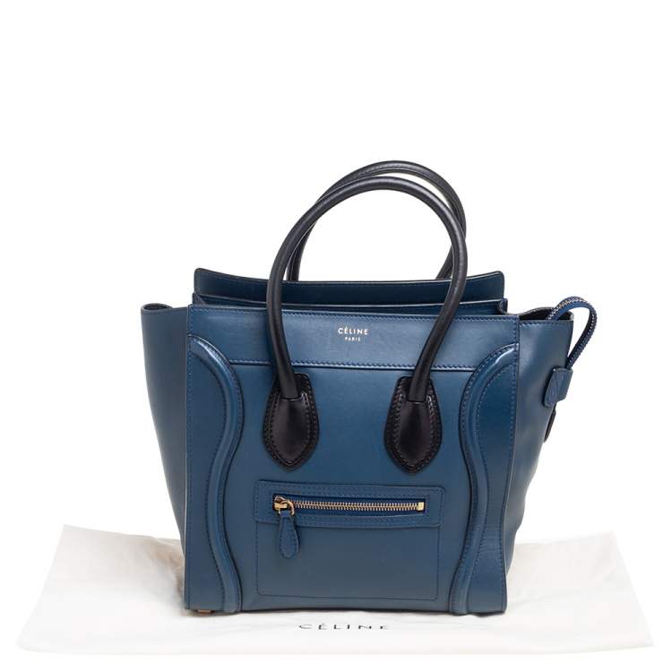 Pre Owned Celine Blue/Black Leather Micro Luggage Tote