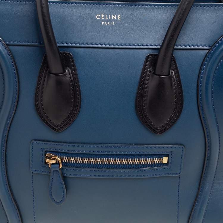 Pre Owned Celine Blue/Black Leather Micro Luggage Tote