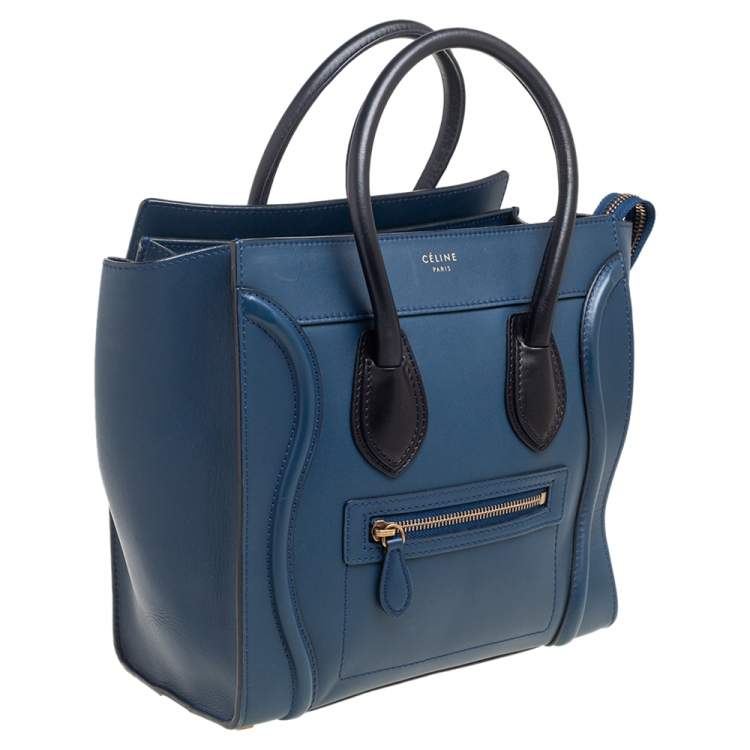 Pre Owned Celine Blue/Black Leather Micro Luggage Tote