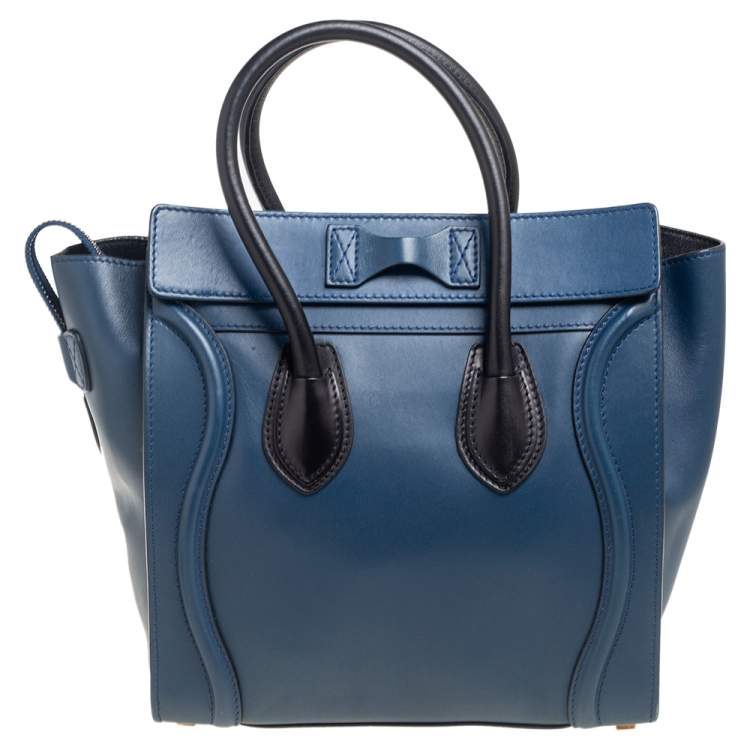 Pre Owned Celine Blue/Black Leather Micro Luggage Tote