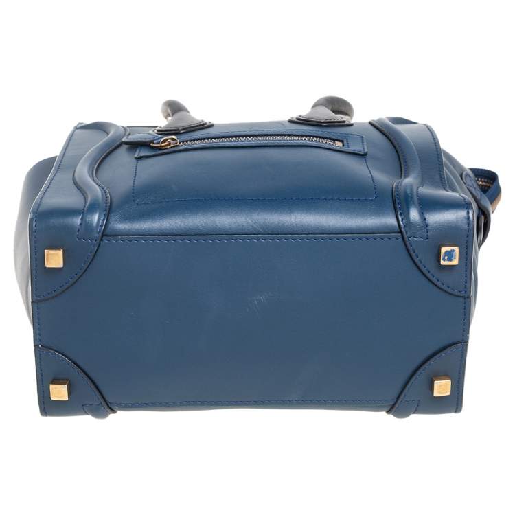 Pre Owned Celine Blue/Black Leather Micro Luggage Tote