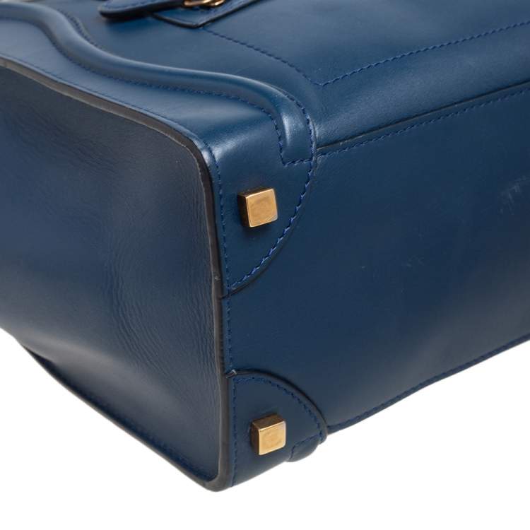 Pre Owned Celine Blue/Black Leather Micro Luggage Tote