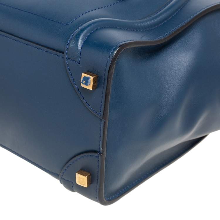 Pre Owned Celine Blue/Black Leather Micro Luggage Tote