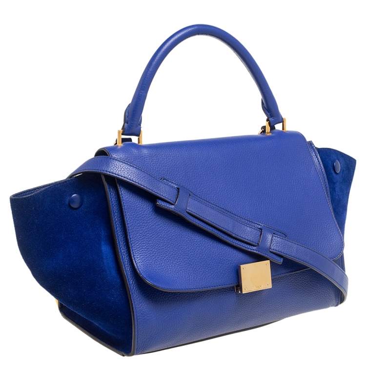 مملوكة مسبقًا Celine Blue Leather and Suede Small Trapeze Bag