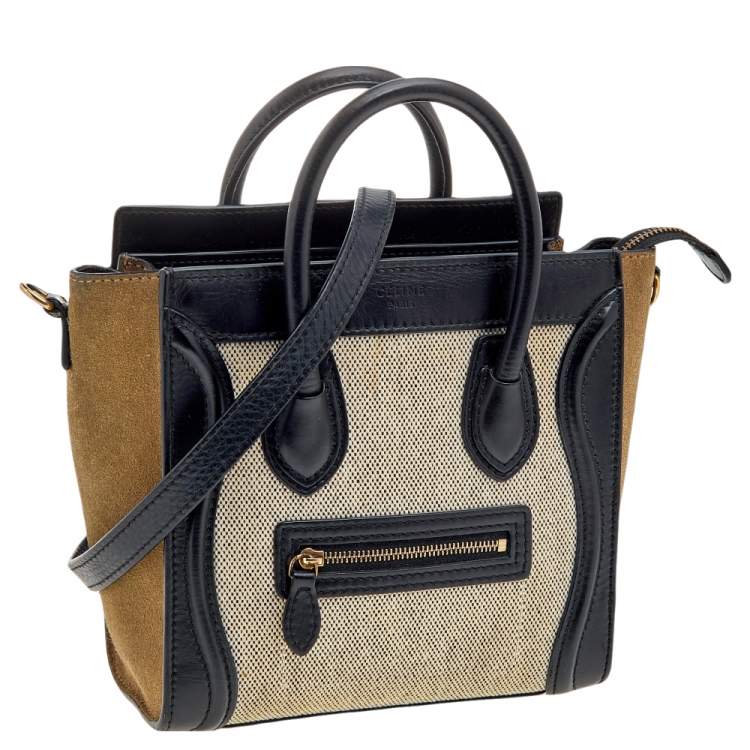 Pre Owned Celine Tricolor Canvas, Leather, and Suede Nano Luggage Tote