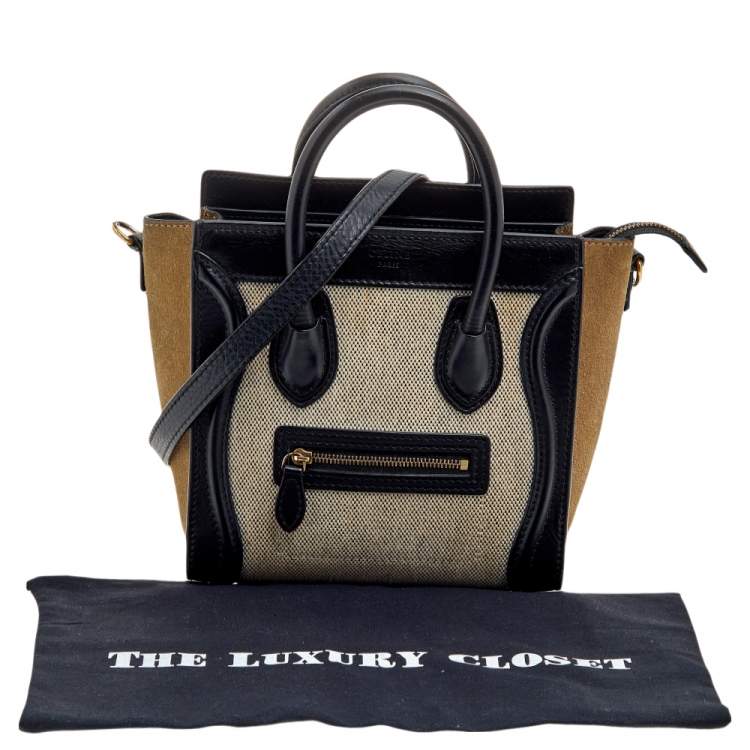 Pre Owned Celine Tricolor Canvas, Leather, and Suede Nano Luggage Tote
