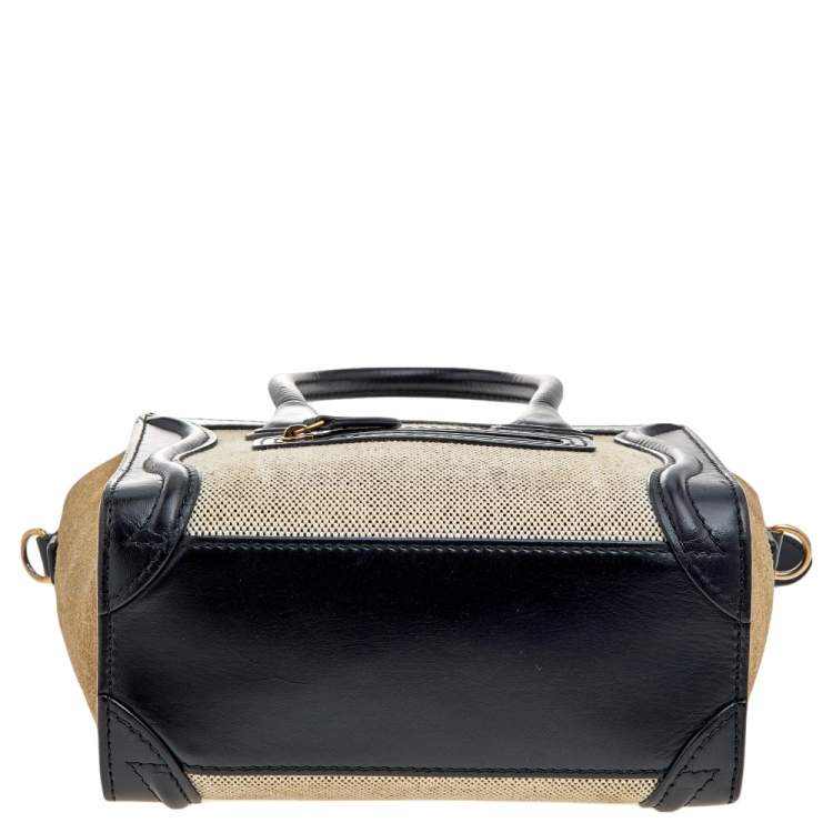 Pre Owned Celine Tricolor Canvas, Leather, and Suede Nano Luggage Tote