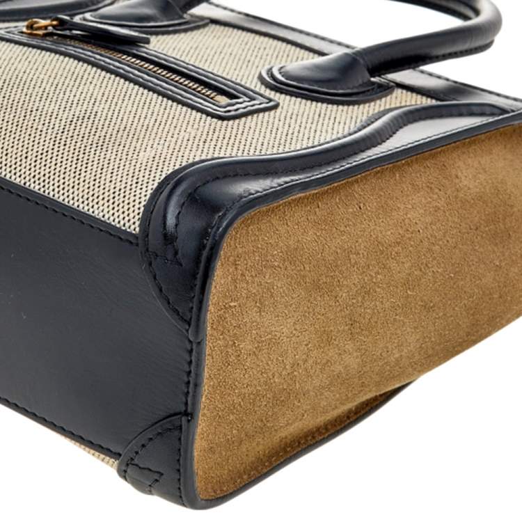 Pre Owned Celine Tricolor Canvas, Leather, and Suede Nano Luggage Tote