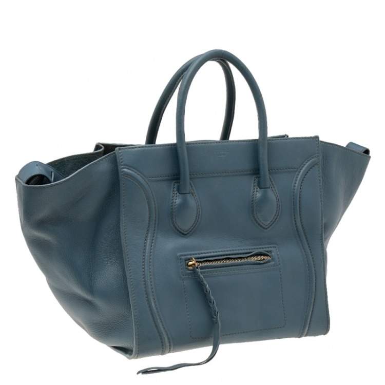 Pre Owned Celine Blue Leather Medium Phantom Luggage Tote 