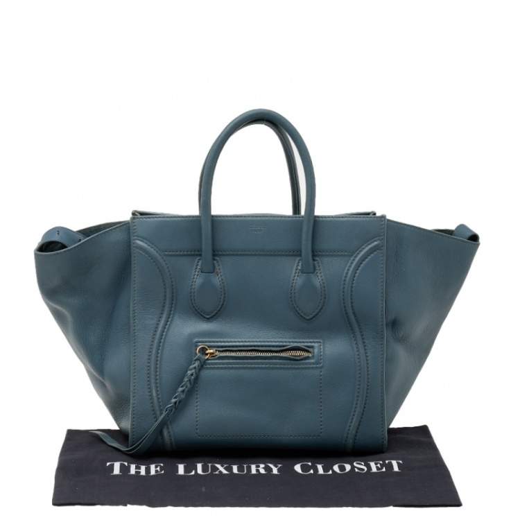 Pre Owned Celine Blue Leather Medium Phantom Luggage Tote 