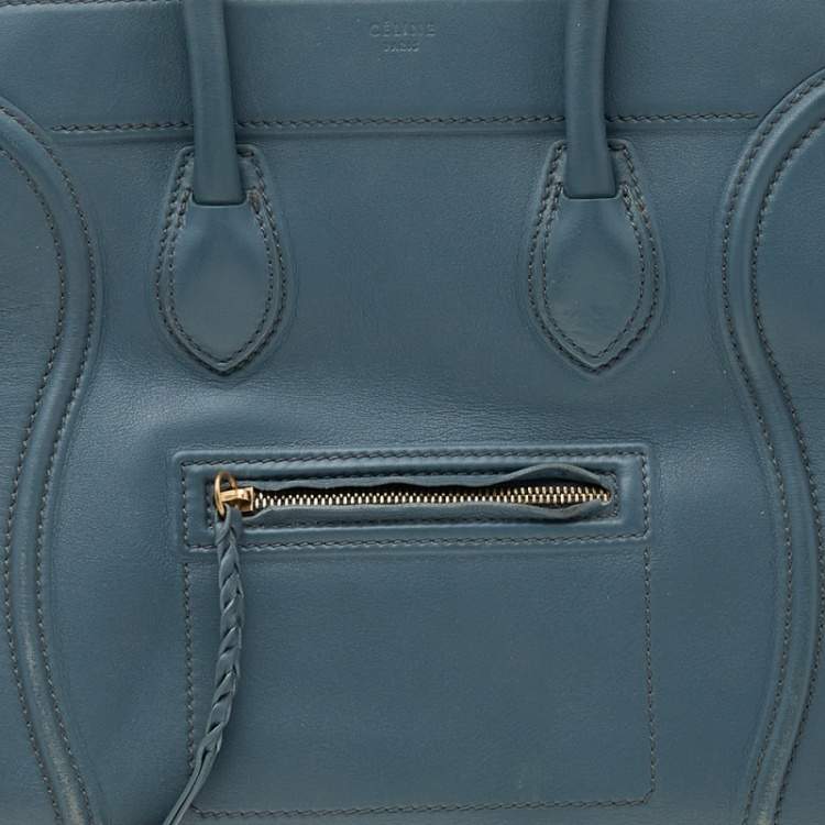 Pre Owned Celine Blue Leather Medium Phantom Luggage Tote 