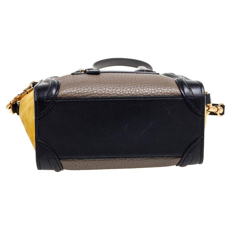 Pre Owned Celine Tricolor Leather and Nubuck Nano Luggage Tote