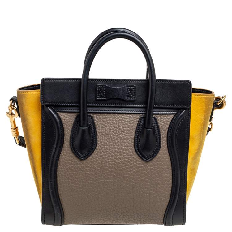 Pre Owned Celine Tricolor Leather and Nubuck Nano Luggage Tote