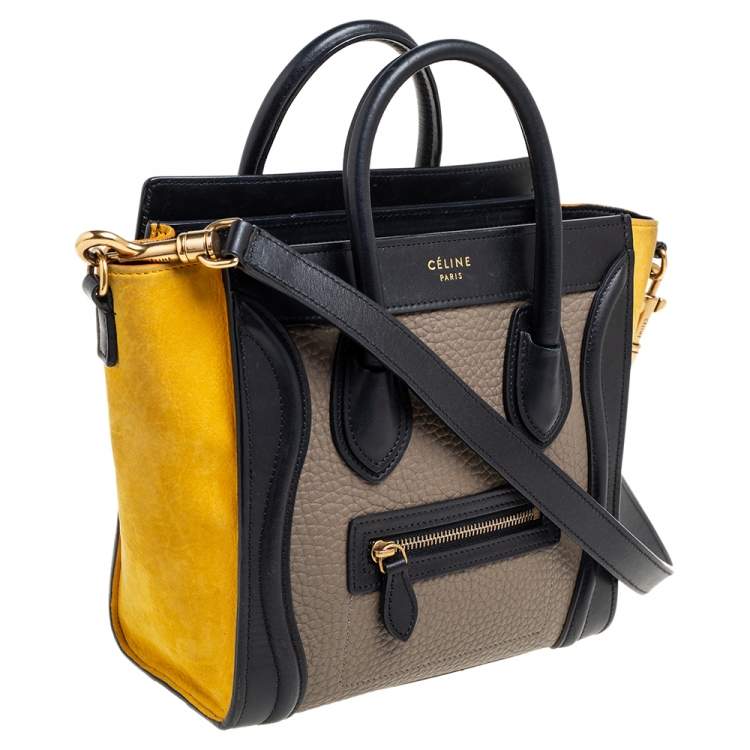 Pre Owned Celine Tricolor Leather and Nubuck Nano Luggage Tote