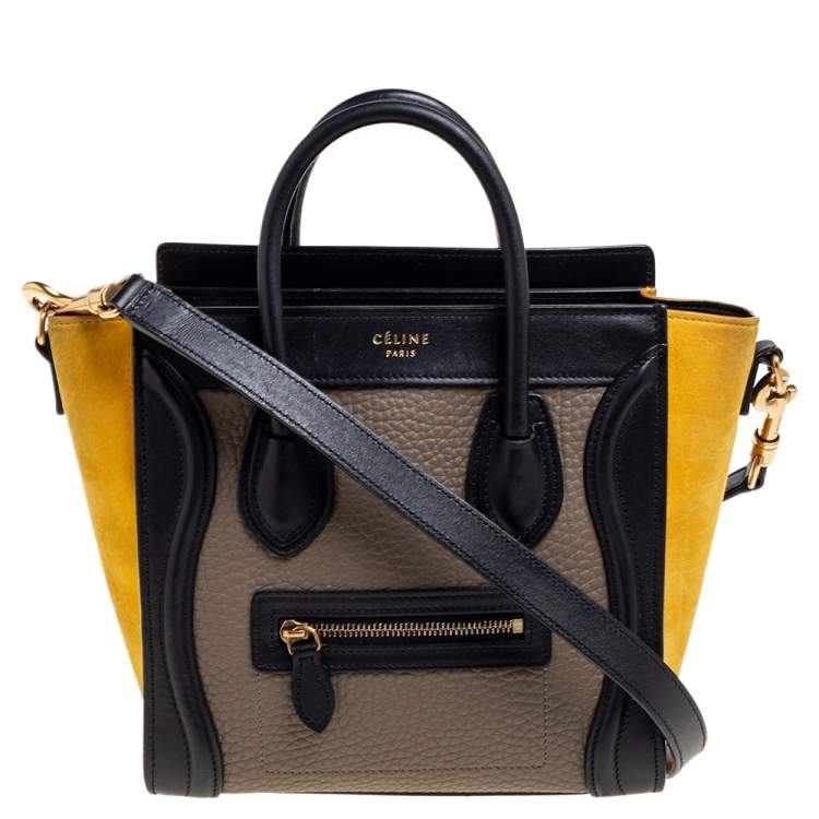 Pre Owned Celine Tricolor Leather and Nubuck Nano Luggage Tote