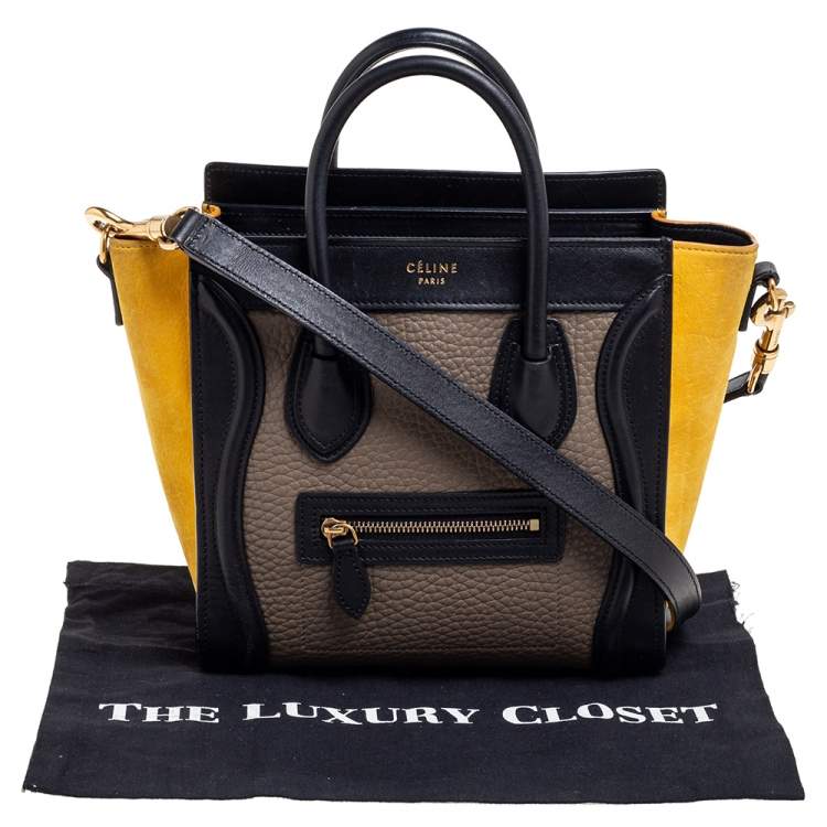 Pre Owned Celine Tricolor Leather and Nubuck Nano Luggage Tote