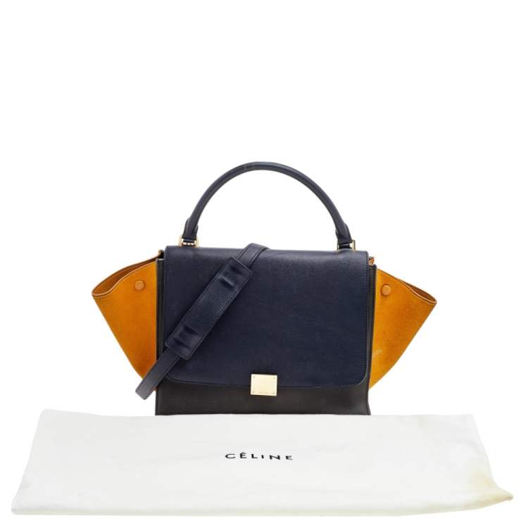 Pre Owned Celine Tri Color Leather and Suede Medium Trapeze Top Handle Bag