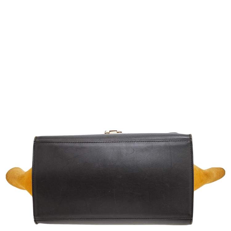Pre Owned Celine Tri Color Leather and Suede Medium Trapeze Top Handle Bag