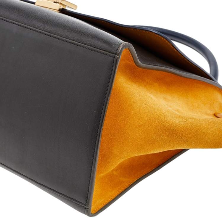 Pre Owned Celine Tri Color Leather and Suede Medium Trapeze Top Handle Bag
