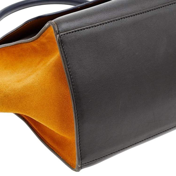 Pre Owned Celine Tri Color Leather and Suede Medium Trapeze Top Handle Bag