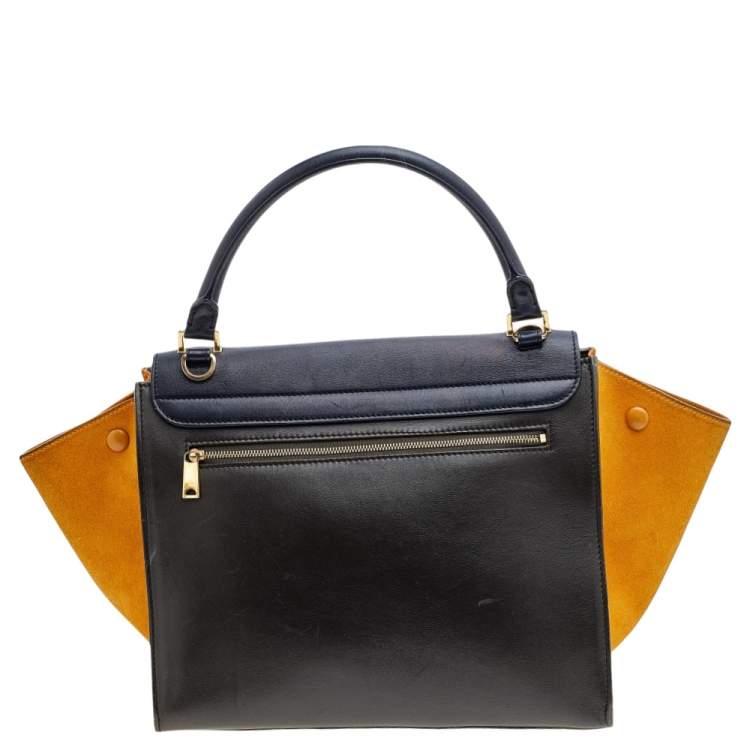 Pre Owned Celine Tri Color Leather and Suede Medium Trapeze Top Handle Bag