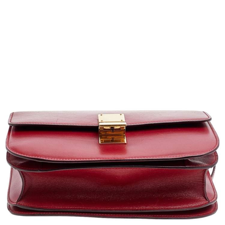 Pre Owned Celine Red Leather Medium Classic Box Shoulder Bag