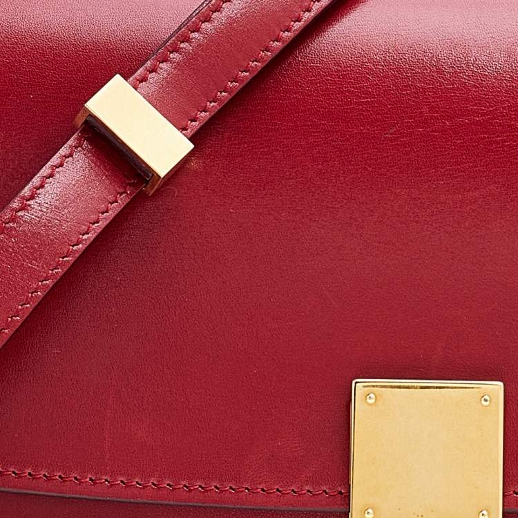 Pre Owned Celine Red Leather Medium Classic Box Shoulder Bag